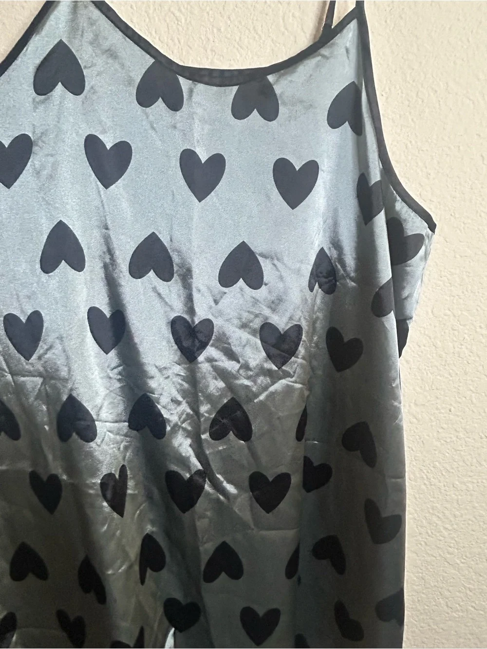 Silky Heart-Print Slip Dress - Steel Blue/Black‎ Plus Size 2xl  Sleep Wear Gown